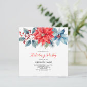 Red Poinsettia Watercolor Weihnachten Einladung (Stehend Vorderseite)