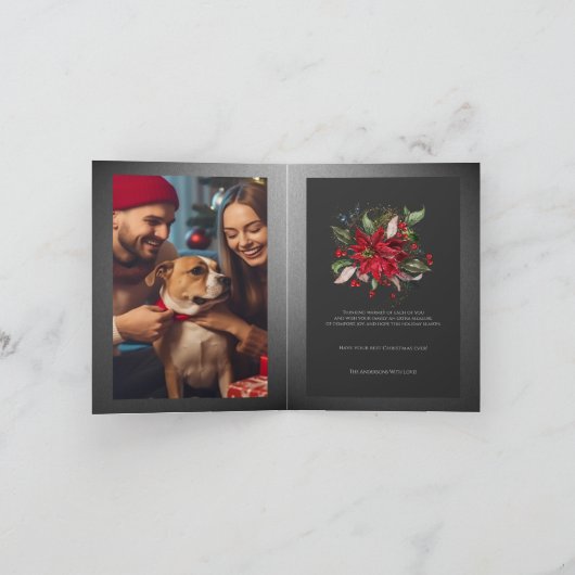 Red Poinsettia Weihnachten Botanische Winter Pflan Karte (Innenseite)