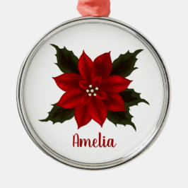 Red Poinsettia Weihnachten Personalisiert Ornament Aus Metall