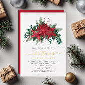Red Poinsettia Weihnachtscocktail Party Folieneinladung