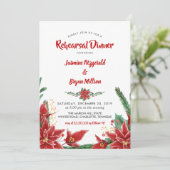 Red Poinsettia Weihnachtsessen Hochzeit Probe Dinn Einladung (Stehend Vorderseite)