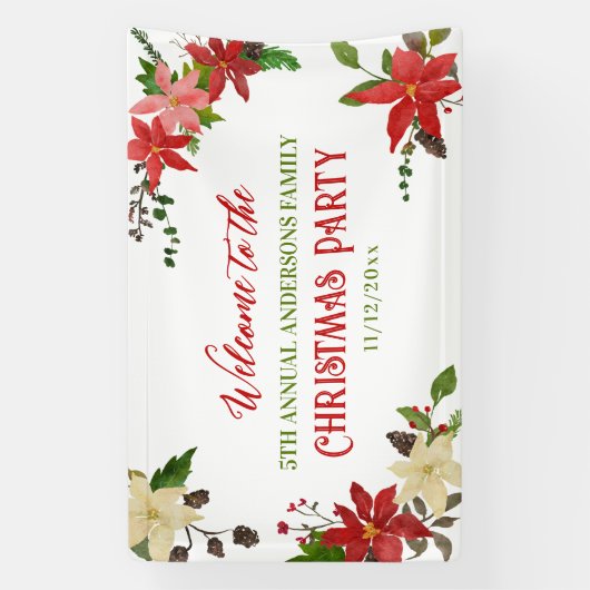 Red Poinsettia Weihnachtsfamilie Jährliches Party Banner (Vertikal)
