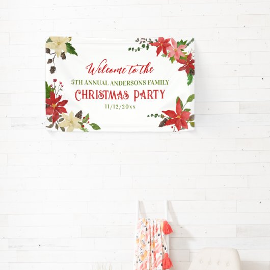 Red Poinsettia Weihnachtsfamilie Jährliches Party Banner (InSitu)