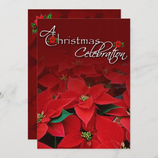 Red Poinsettia Weihnachtsfeier Einladung (Vorne/Hinten)