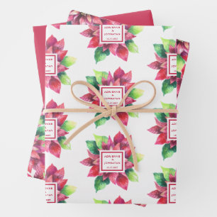 Red Poinsettia Weihnachtsfeier Geschenkpapier Set