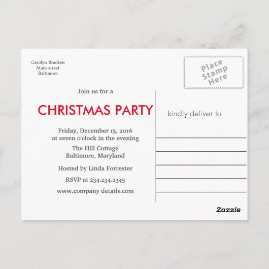 Red Poinsettia Weihnachtsfeier Monogram Holiday Postkarte (Rückseite)