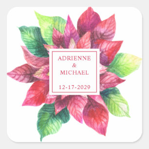 Red Poinsettia Weihnachtsfeier Quadratischer Aufkleber