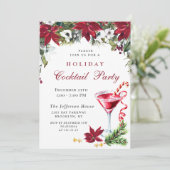 Red Poinsettia Weihnachtsfeiertag Cocktail Party Einladung (Stehend Vorderseite)