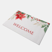 Red Poinsettia Weihnachtsfeiertag Doormat Fußmatte (Schrägansicht)