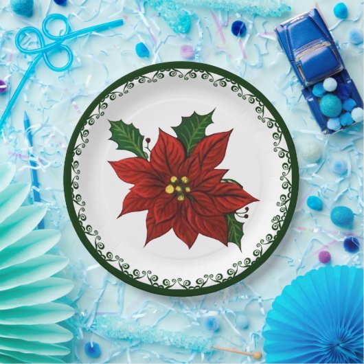 Red Poinsettia Weihnachtsfeiertag Pappteller (Party)