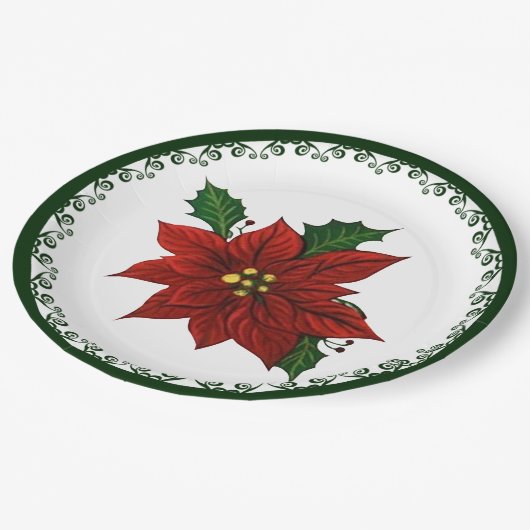 Red Poinsettia Weihnachtsfeiertag Pappteller (Schrägansicht)