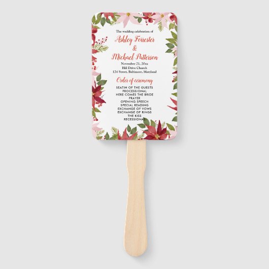 Red Poinsettia Weihnachtsfeiertag Programm Fächer (Vorderseite)