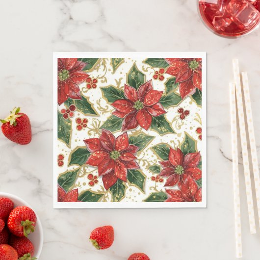 Red Poinsettia Weihnachtsfeiertage Blume Serviette (Beispiel)