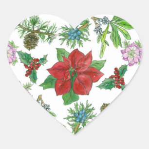 Red Poinsettia Weihnachtsfeiertage Botanische Pfla Herz-Aufkleber
