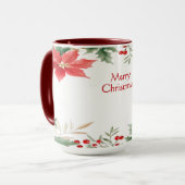 Red Poinsettia Weihnachtsfeiertage Tasse (Vorderseite Links)