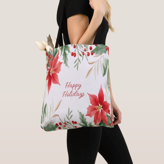 Red Poinsettia Weihnachtsferien Tote Tasche (Von Nahem)
