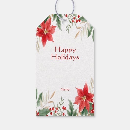 Red Poinsettia Weihnachtsgeschenk Tag Geschenkanhänger (Rückseite)