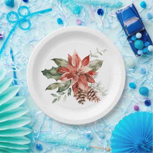 Red Poinsettia Weihnachtsgrün Pappteller (Party)