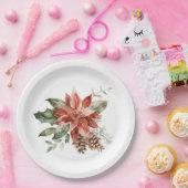 Red Poinsettia Weihnachtsgrün Pappteller (Party)