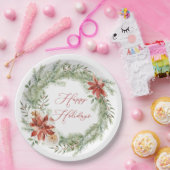 Red Poinsettia Weihnachtsgrün Wreath Pappteller (Party)