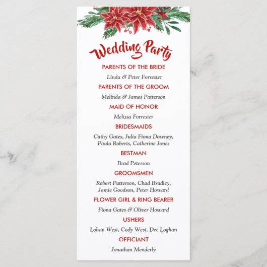 Red Poinsettia Weihnachtsprogramm Programm (Rückseite)