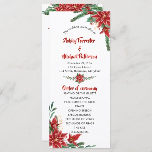 Red Poinsettia Weihnachtsprogramm Programm (Vorne/Hinten)