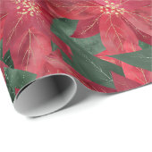 Red Poinsettia Weihnachtswrapping Paper Geschenkpapier (Rolleneckpunkt)