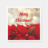 Red Poinsettia White Gold Bokeh Weihnachtsfest Par Serviette (Vorderseite)