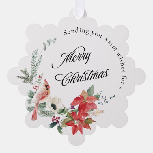 Red Poinsettia Winter Botanicals Frohe Weihnachten Ornament Karte (Vorderseite)