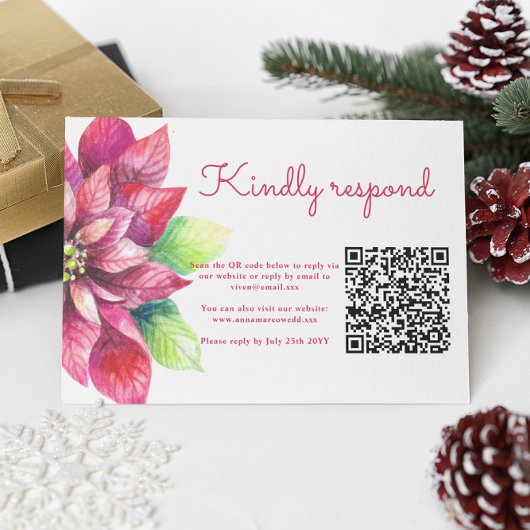 Red Poinsettia Winter Christmas QR Code RSVP Karte