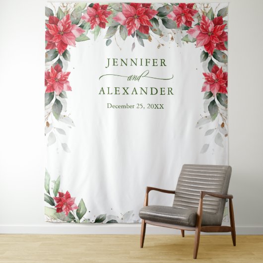 Red Poinsettia Winter Wedding Foto Stand Hintergru Wandteppich (Beispiel)