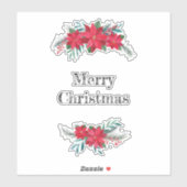 Red Poinsettia Wreath Aufkleber (Blatt)