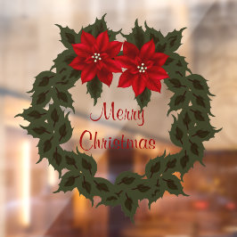 Red Poinsettia Wreath Christmas Vinyl Fensteraufkleber