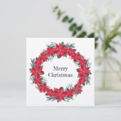 Red Poinsettia Wreath Feiertagskarte (Stehend Vorderseite)