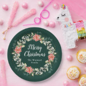 Red Poinsettia Wreath Frohe Weihnachten Pappteller (Party)