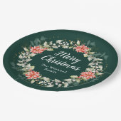 Red Poinsettia Wreath Frohe Weihnachten Pappteller (Schrägansicht)