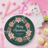 Red Poinsettia Wreath Frohe Weihnachten Pappteller (Party)