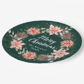 Red Poinsettia Wreath Frohe Weihnachten Pappteller (Schrägansicht)