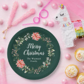 Red Poinsettia Wreath Frohe Weihnachten Pappteller (Party)