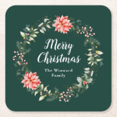 Red Poinsettia Wreath Frohe Weihnachten Rechteckiger Pappuntersetzer (Vorderseite)