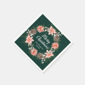 Red Poinsettia Wreath Frohe Weihnachten Serviette (Ecke)