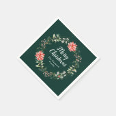 Red Poinsettia Wreath Frohe Weihnachten Serviette (Ecke)