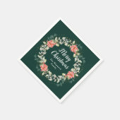 Red Poinsettia Wreath Frohe Weihnachten Serviette (Ecke)