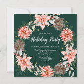 Red Poinsettia Wreath Holiday Party Einladung (Vorderseite)