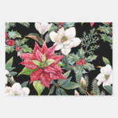 Red Poinsettias Black Christmas Blume Geschenkpapier Set (Vorderseite 3)