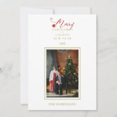 Red Poinsettias Chic Frohe Weihnachtsfamilie Foto (Vorderseite)