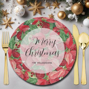Red Poinsettias Christmas Pappteller