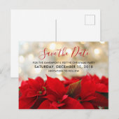 Red Poinsettias Christmas Save the Date Postkarte (Vorne/Hinten)