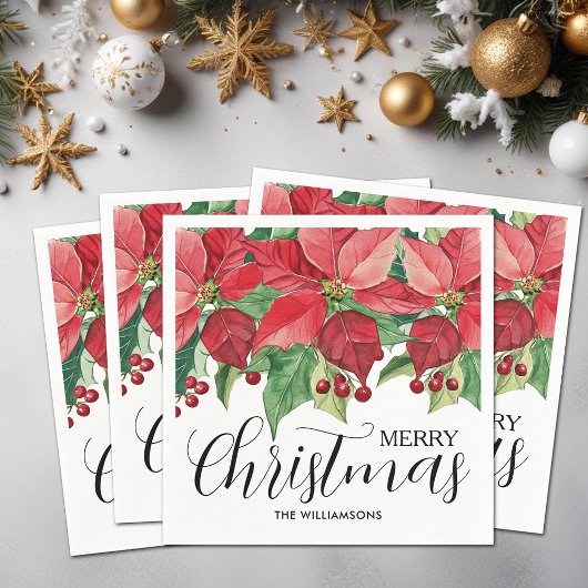 Red Poinsettias Christmas Serviette