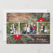 Red Poinsettias Dark Wood Frohe Weihnachtskarte Einladung (Vorderseite)